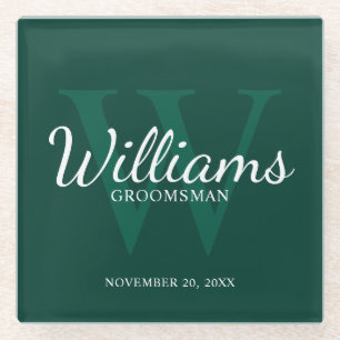 Emerald Classic Script Gepersonaliseerde Groomsmen Glazen Onderzetter