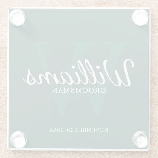 Emerald Classic Script Gepersonaliseerde Groomsmen Glazen Onderzetter (Achterkant)