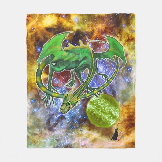 Emerald Cosmic Dragon Fleece Blanket (Voorkant)