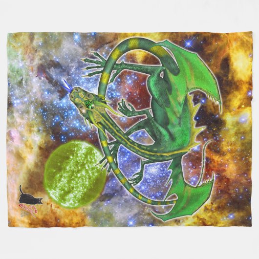 Emerald Cosmic Dragon Fleece Blanket (Voorkant (Horizontaal))