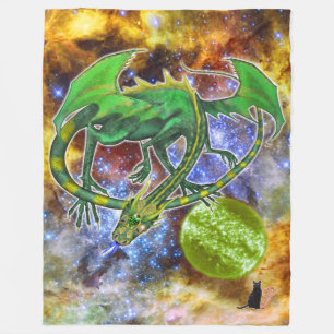 Emerald Cosmic Dragon Fleece Blanket Deken