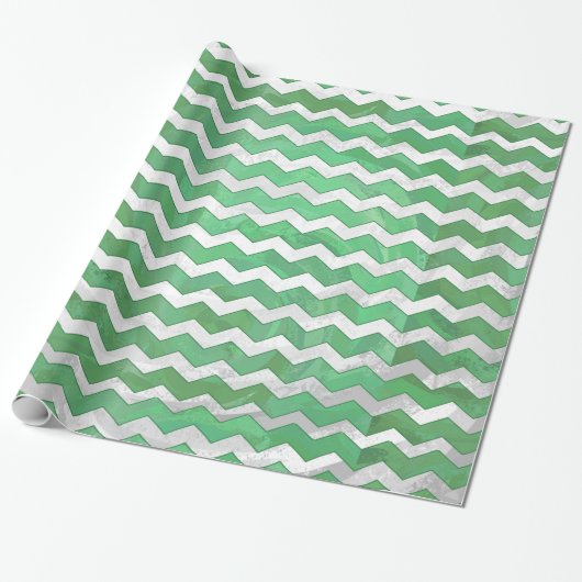 Emerald Cream Chevron Pattern Cadeaupapier (Uitgerold)