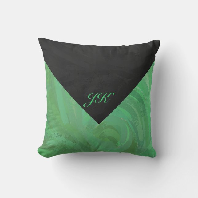 Emerald Cream en Black Monogram Kussen (Voorkant)