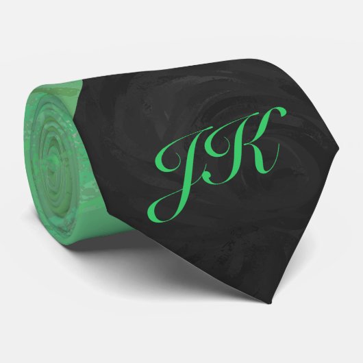 Emerald Cream en Black Monogram Stropdas (Opgerold)