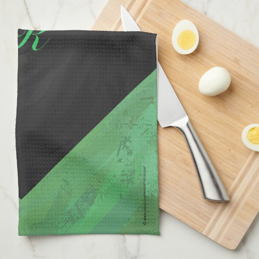 Emerald Cream en Black Monogram Theedoek (Quarter Fold)