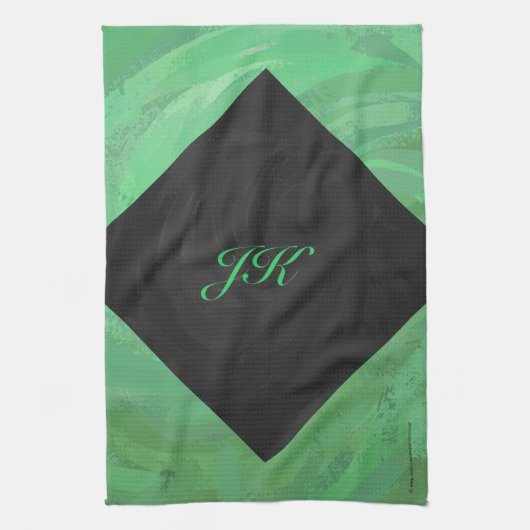 Emerald Cream en Black Monogram Theedoek (Verticaal)