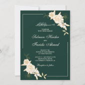 Emerald Cream Floral Leaves Branch Moslim Wedding Kaart (Voorkant)