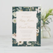 Emerald & Cream Floral Poppy Wedding Invitation Kaart (Staand voorkant)