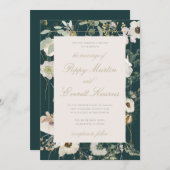 Emerald & Cream Floral Poppy Wedding Invitation Kaart (Voorkant / Achterkant)