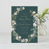 Emerald & Cream Floral Poppy Wedding Invitation Kaart (Staand voorkant)