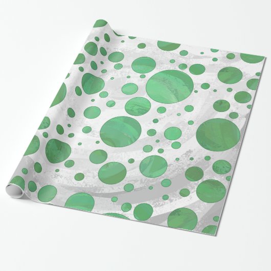 Emerald Cream Polka Dots Cadeaupapier (Uitgerold)