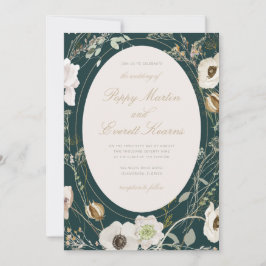 Emerald & Cream Wildflower Wedding Invitation Kaart