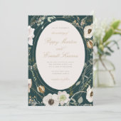 Emerald & Cream Wildflower Wedding Invitation Kaart (Staand voorkant)