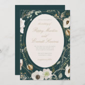 Emerald & Cream Wildflower Wedding Invitation Kaart (Voorkant / Achterkant)