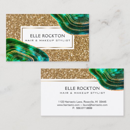 Emerald Crystal Agate Geode Gold Glitter Visitekaartje (Voorkant / Achterkant)