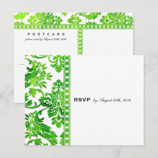Emerald Damask Lace Wedding RSVP Uitnodiging Briefkaart (Voorkant / Achterkant)
