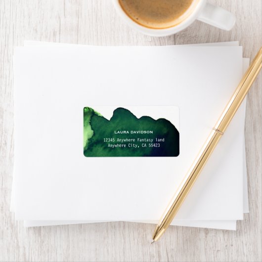 Emerald dark green waterverf minimalistisch abstra etiket (Insitu)