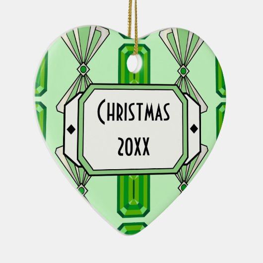 Emerald Deco Stripe Keramisch Ornament (Rechts)