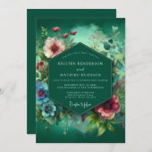 Emerald Deep Floral Opulence Wedding Kaart (Voorkant / Achterkant)