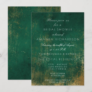 Emerald Deep Green Distress Grungy Gold Bridal Kaart