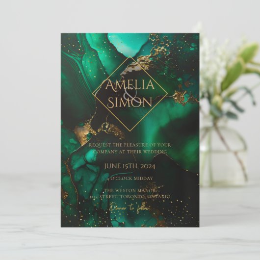 Emerald Diamond Green Jewel Tone Invitation Kaart (Staand voorkant)