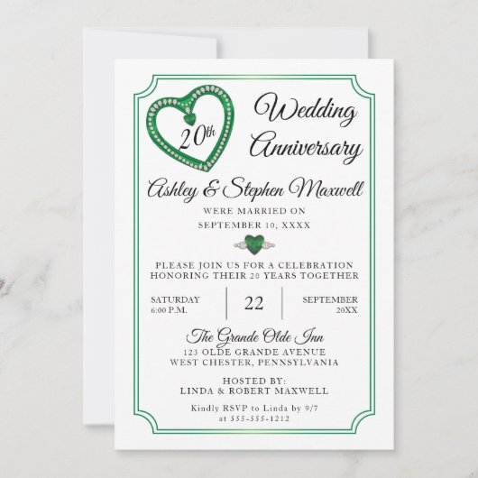 Emerald Diamonds 20e huwelijksjubileumfeest Kaart (Voorkant)