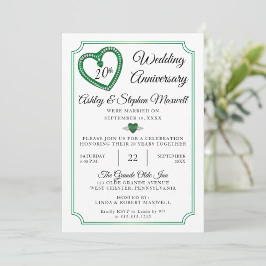 Emerald Diamonds 20e huwelijksjubileumfeest Kaart (Staand voorkant)