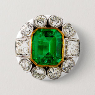 Emerald Diamonds Costume Jewelry Brooch Ronde Button 5,7 Cm