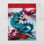 Emerald Dragon Origami Chinees Nieuwjaar HPostC Feestdagenkaart (Voorkant)