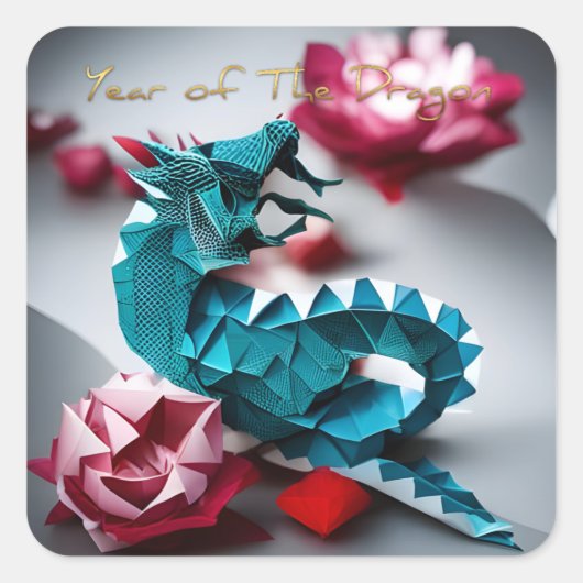 Emerald Dragon Origami Chinees Nieuwjaar SqS Vierkante Sticker (Voorkant)