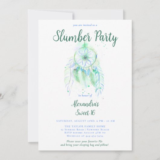 Emerald Dream Catcher Slumber PJ Party Sweet 16 Kaart (Voorkant)