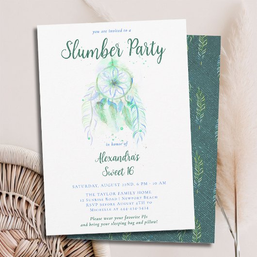 Emerald Dream Catcher Slumber PJ Party Sweet 16 Kaart