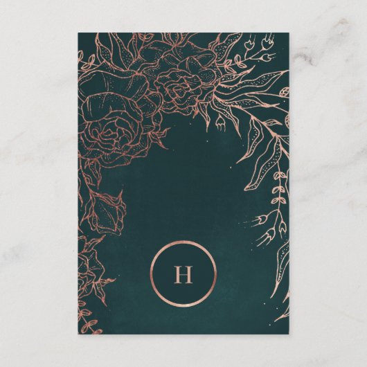 Emerald Dusty Roos Gold Monogram Wreath Weddenscha Informatiekaartje (Achterkant)