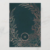 Emerald Dusty Roos Gold Monogram Wreath Weddenscha Kaart (Achterkant)