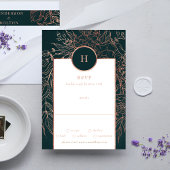 Emerald Dusty Roos Gold Monogram Wreath Weddenscha RSVP Kaartje