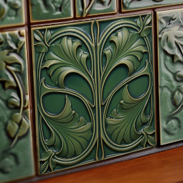 Emerald Elegance Art Nouveau Keramische Tegel Tegeltje