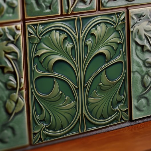 Emerald Elegance Art Nouveau Keramische Tegel Tegeltje