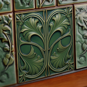 Emerald Elegance Art Nouveau Keramische Tegel Tegeltje