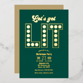 Emerald Elegance Get Lit Retro Christmas Party Folie Uitnodiging