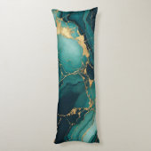 Emerald Elegance: Goud gemarmerd lichaamskussen (Achterkant (Verticaal))
