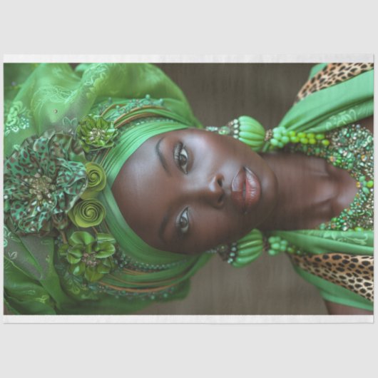 Emerald Elegance Groene Bloemen Hoofdtooi Decoupag Tissuepapier (Voorkant)