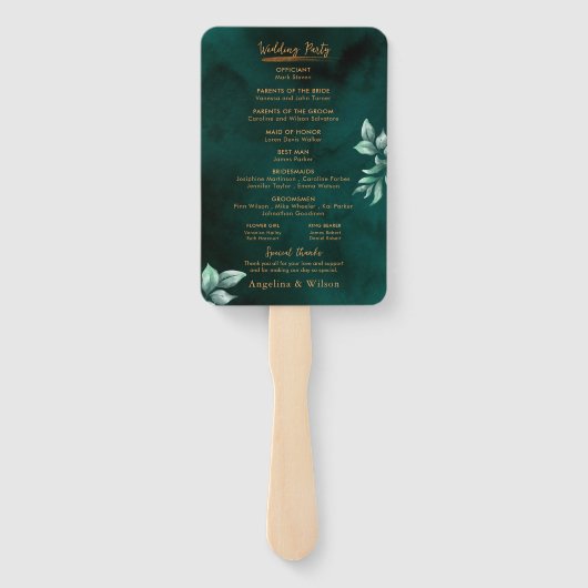 Emerald Elegant Eucalyptus Wedding Programme Handwaaier (Achterkant)