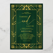 Emerald Elegant Gold Decorative Lijst Wedding Folie Uitnodiging (Voorkant)