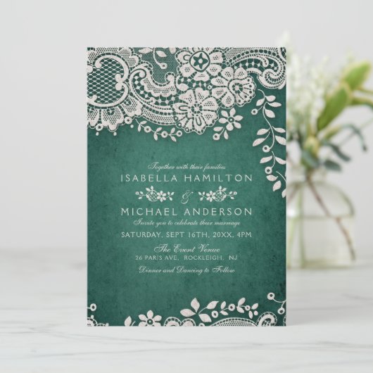 Emerald elegant  lace rustige bruiloft kaart (Staand voorkant)
