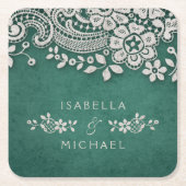 Emerald elegant  lace rustige bruiloft kartonnen onderzetters (Voorkant)