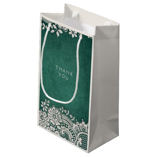 Emerald elegant lace rustige bruiloft klein cadeauzakje (Achterkant Gekanteld)