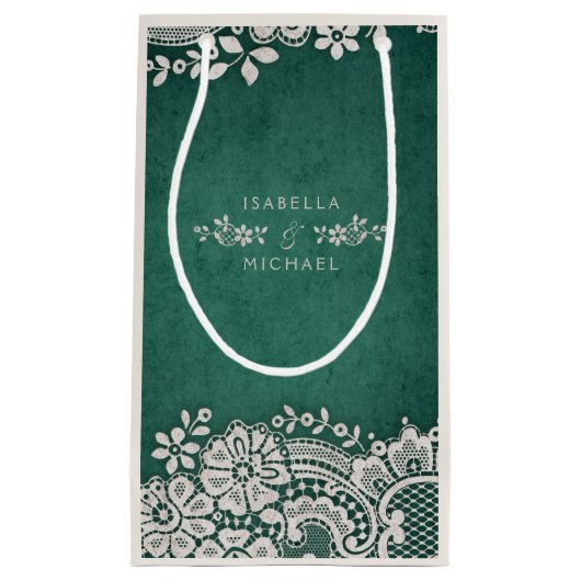 Emerald elegant lace rustige bruiloft klein cadeauzakje (Voorkant)