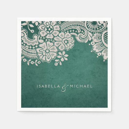 Emerald elegant  lace rustige bruiloft servetten (Voorkant)