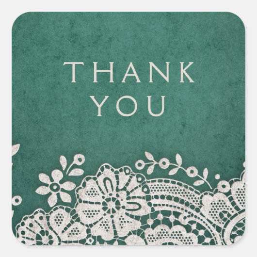Emerald elegant lace rustige bruiloft vierkante sticker (Voorkant)