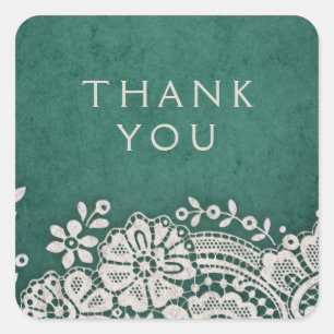 Emerald elegant lace rustige bruiloft vierkante sticker